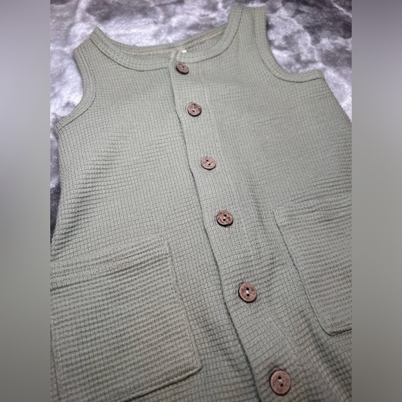 QUINCY MAE Baby Waffle Jumpsuit Bundle- Sage & Blush/ Size 0-3M - Picture 4 of 7